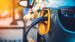 the driver of the electric car inserts the electrical connector
